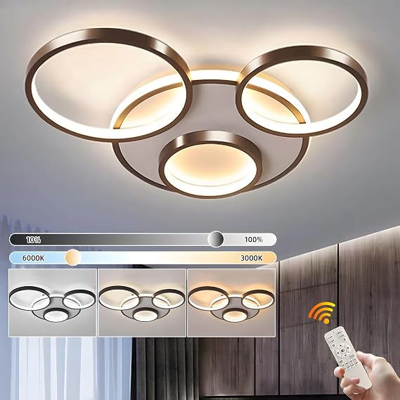 Modern LED Ceiling Light, Ø53cm Black Multi Circle Lamp, 42W Stepless Dimmable 3000-6000K, Round Metal + Acrylic Chandelier, Bedroom Living Children Office Study Kitchen Hallway (4 Ring) [Energy Class A]