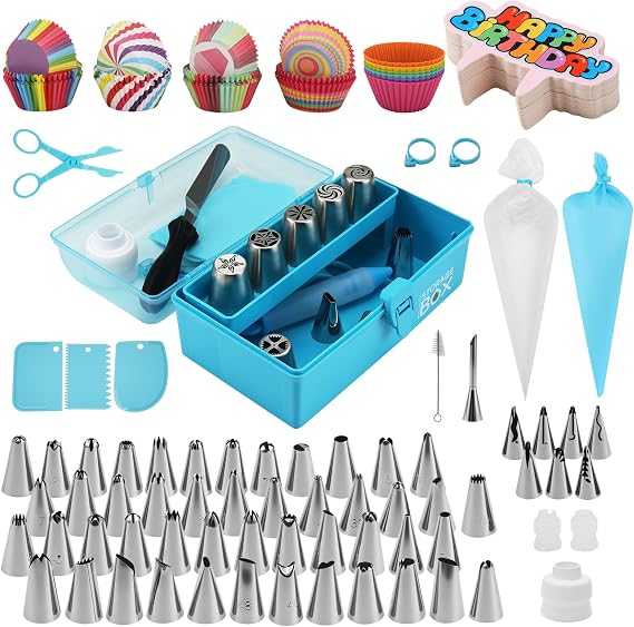 Cake Decorating Tools Supplies Kit: 284pcs Baking Accessories with Storage Case - Piping Bags and Icing Tips Set - Cupcake Cookie Frosting Fondant Bakery Set for Adults Beginners or Professional