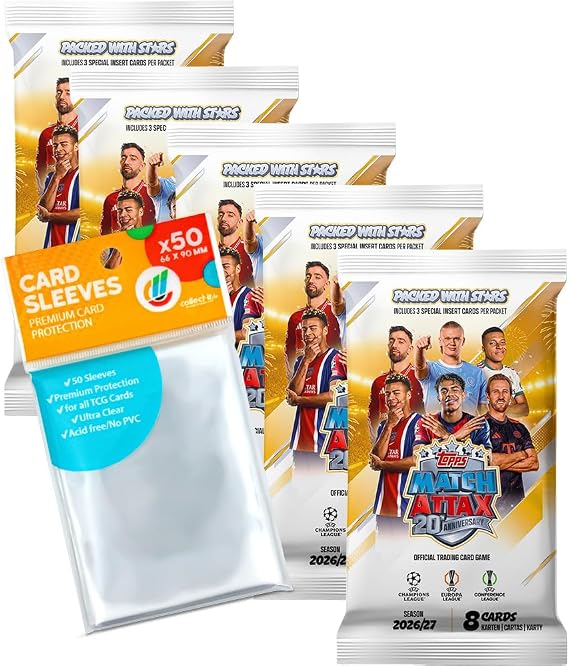 Bundle with UCC Match Attax Champions League 2026/27 Trading Cards - 5 Boosters + Exclusive Collect-it Cases