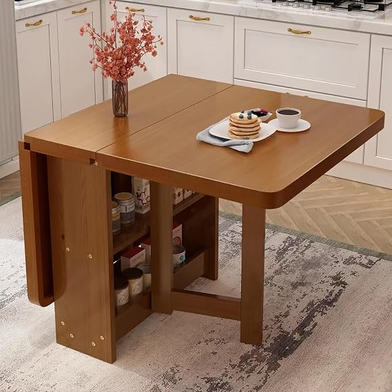 Dining Table Folding Table Kitchen Tabs Folding Butterfly Table Folding Dining Table Drop Leaf Table Space Saving Drop Leaf Dining Table with 2 Tier Storage Shelves Folding Kitchen Table 3 Foam