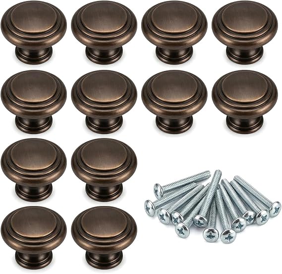12PCS Vintage Cabinet Knobs Bronze Drawer Knobs, Antique Style Kitchen Cupboard Handles, 30mm Round Furniture Door Knobs