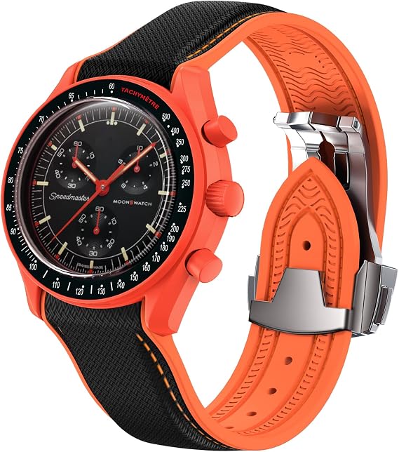 Strap for Omega x Swatch MoonSwatch Watch, 20mm Folding Buckle Compatible Curved No Gap Replacement Strap for Swatch Omega Men Women