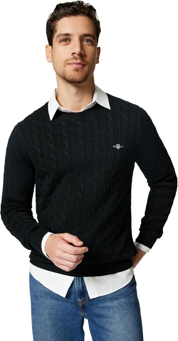GANT Mens Cable C Neck Evening Blue Sweater