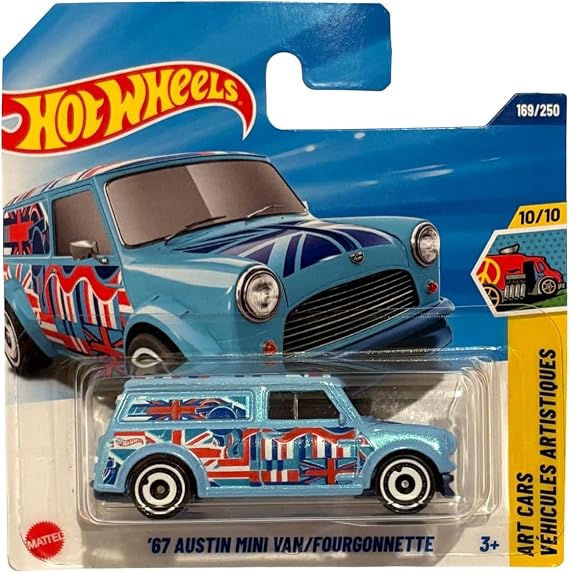 Hot Wheels '67 Austin Mini Van (JBB68) - Art Cars Series 10/10 Blue with Union Jack Design, 1:64 Scale Licensed by British Motor Heritage