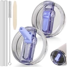 30oz Flip Straw Leak Proof Lid for Stanley Cup Accessories, 2 Pack No Spill Lid Replacement 30 oz Tumbler Detachable Cover Topper for Stanley Protour Lids (Purple,Purple)