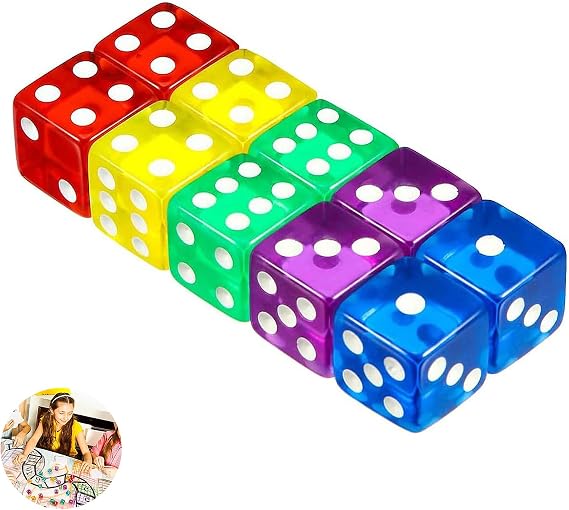 10 PCS Six-Sided Dice Coloured Dice Game D6 Set, Dice 6 Sided, 16mm Acrylic Dices Set, Multicolor 6 Sided Dice Set, for Birthday Party, Bar, Stacking, Board Games