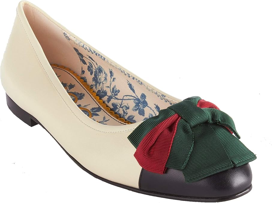 Gucci Women's Leather Web Bow Ballet Flat Shoes