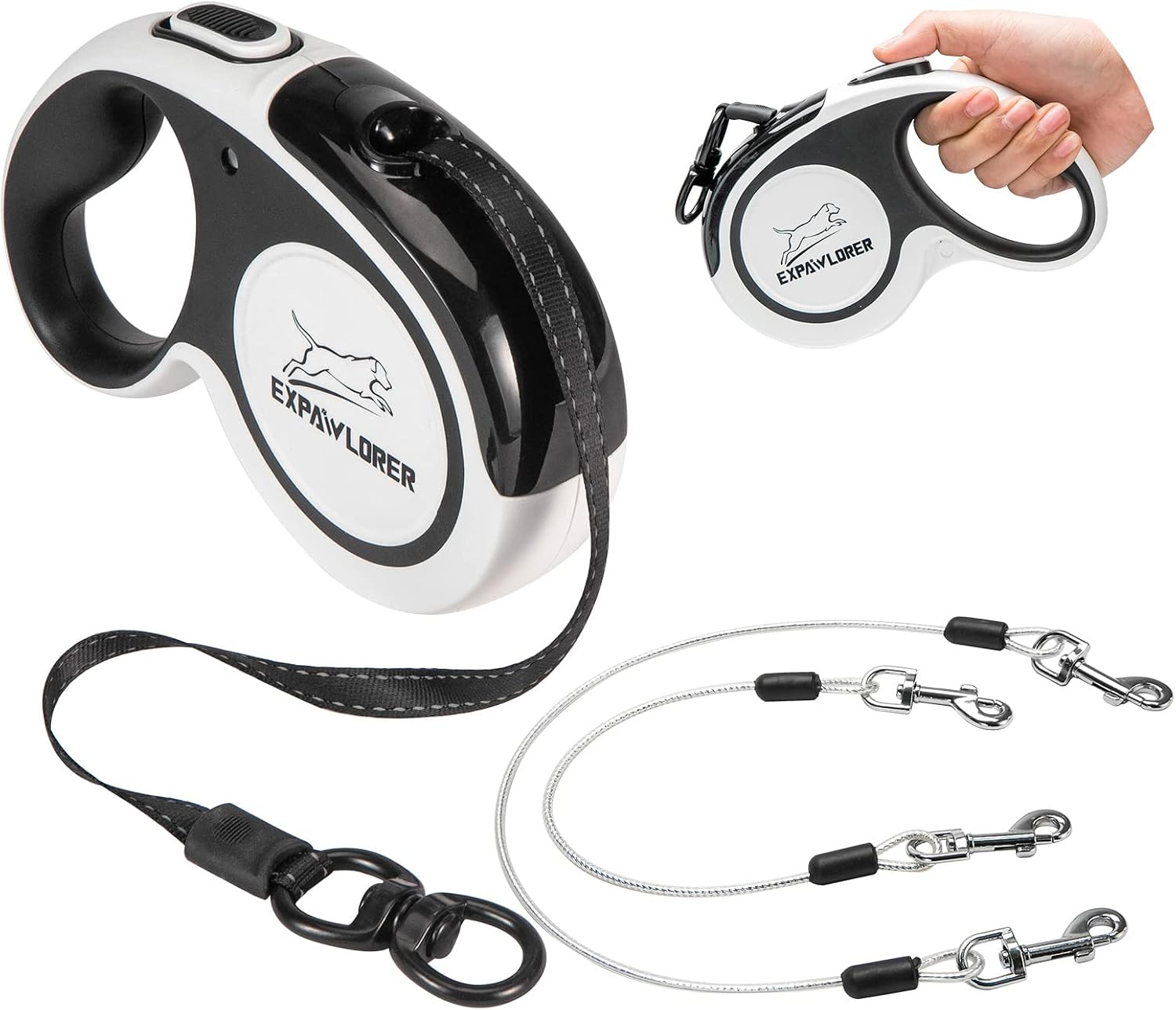 EXPAWLORER Chew Proof Retractable Dog Lead - Reflective Dual Extendable Dog Lead for 2 Dogs No Tangle with 2 Strong Wire Ropes, 5M16FT Heavy Duty Double Dog Lead for Small Medium and Large Dogs
