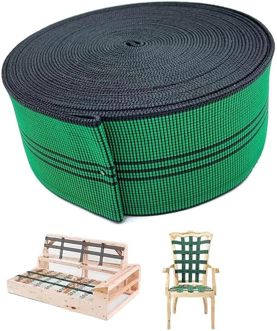 Green Elastic Webbing Upholstery Fabric, Elastic Flat Woven Webbing Band Couch Support Straps Replacement Sewing Stretch Ribbon (5cm x 20m)