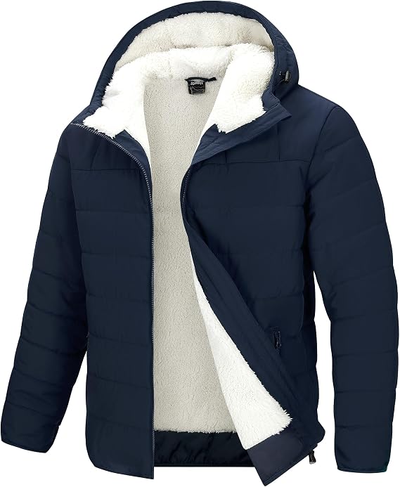 33,000ft Men's Waterproof Fleece Jackets Windproof Warm Puffer Winter Jacket Lightweight Quilted Jacket Outdoor Thermal Coats with Hood