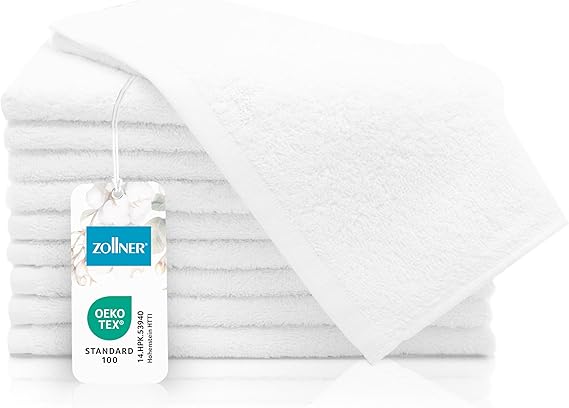 ZOLLNER Set of 10 Guest Towels: Small Fluffy Towels 30 x 50 cm, Washable at 60 °C, Cotton, White, Hotel Quality, Oeko Tex Certified