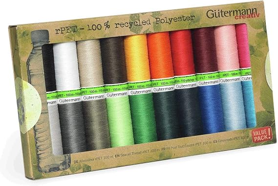 Gutermann Creativ Coselotodo - rPET 100% Recycled Polyester, 100 m 20 Spools, Hand and Machine Stitched, Assorted Colours