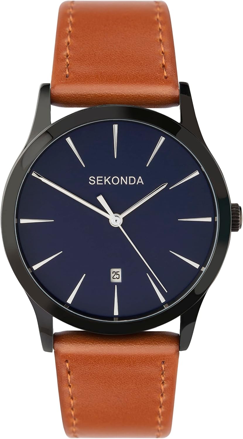 Sekonda Mens Analogue Quartz Watch with Blue Dial and Brown Leather Strap 1514