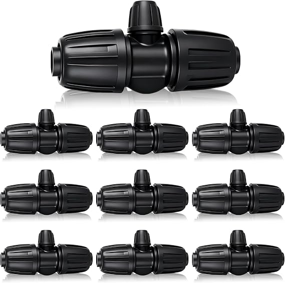 Kilitli Dikenli Tee Konnektörleri, (1/2 '' ID x 0.60'' - 0.63'' OD) 16mm Damla Borusu (10 Adet Dikenli Tee 3 Yollu) için 1/2 İnç ila 1/4 İnç Sulama Boru Bağlantı Parçaları Kiti