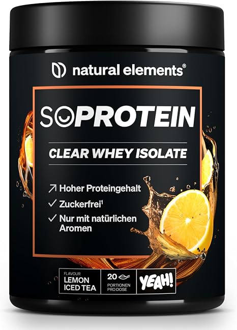 natural elements SoProtein Clear Whey Isolate 600 g - Lemon Iced Tea Flavour - Protein Powder - Refreshing Protein Shake - Produced in Germany & Laboratory Tested
