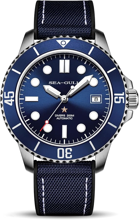 SEA-GULL Men's Automatic Mechanical Diving Watch 200M Water Resistant Luminous Calendar Wristwatch 40mm Ocean Series 6204
