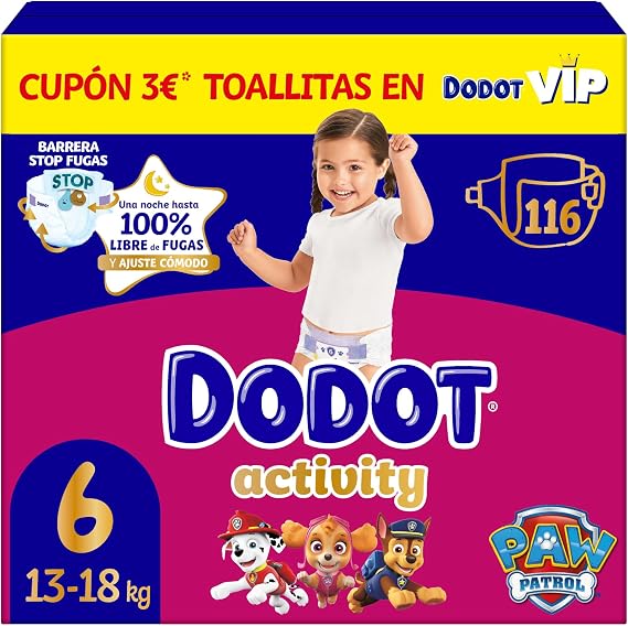 Dodot Activity Baby Diapers Size 6, 116 Nappies, 13 kg+, Our No.1 in