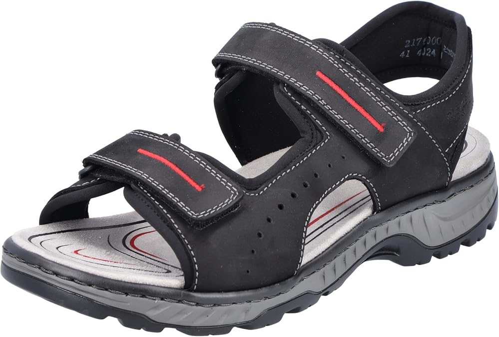 Rieker Trekking Sandals - Cinnamon/Black Faux Leather 43 EU