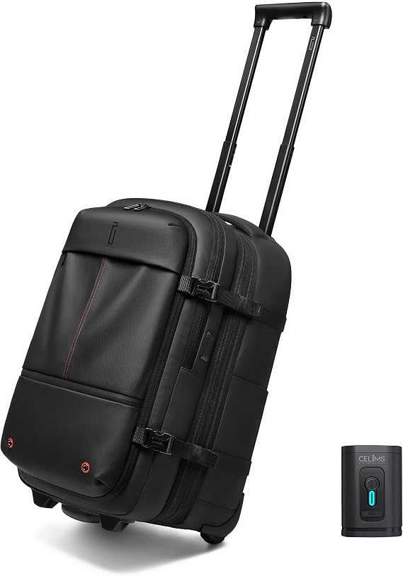 CELIMS - Vacuum Travel Backpack with Trolley Carry-on 20" + Air Pump | Expandable | Laptop Compartment | TSA Padlock Closure | Waterproof Fabric | Black