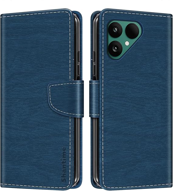 Shantime Wood-Grain Leather Case for Fairphone 6 - Blue