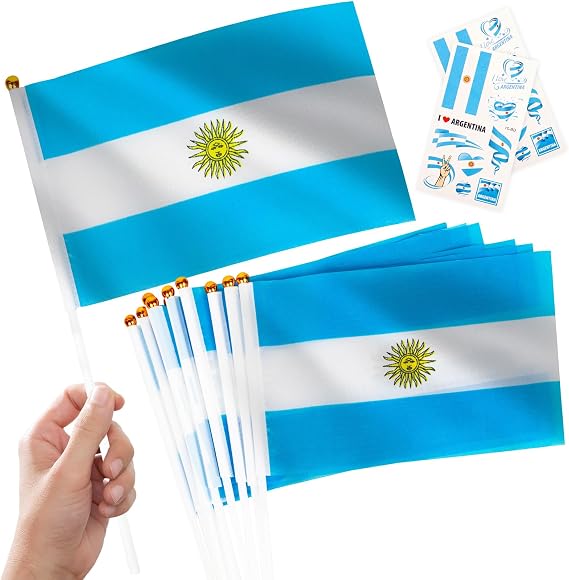 10pcs Small Argentina Flag on Sticks Mini Argentine Flag, 2pcs Tattoos