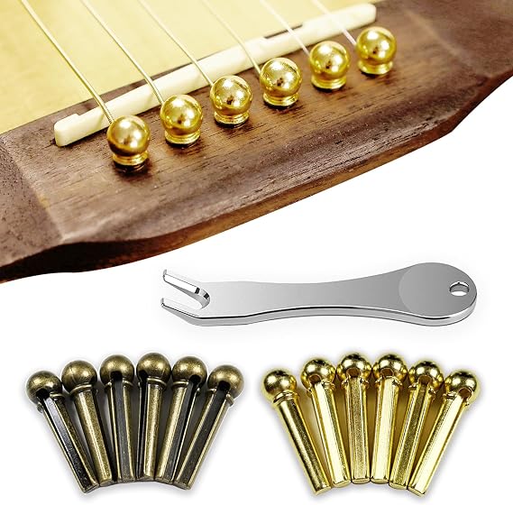 Guitar String Replacement Kit, 6 Golden Bridge Pins, 6 Antique Bronze Bridge Pins, 1 String Winder, 2 Metal Guitar Picks
