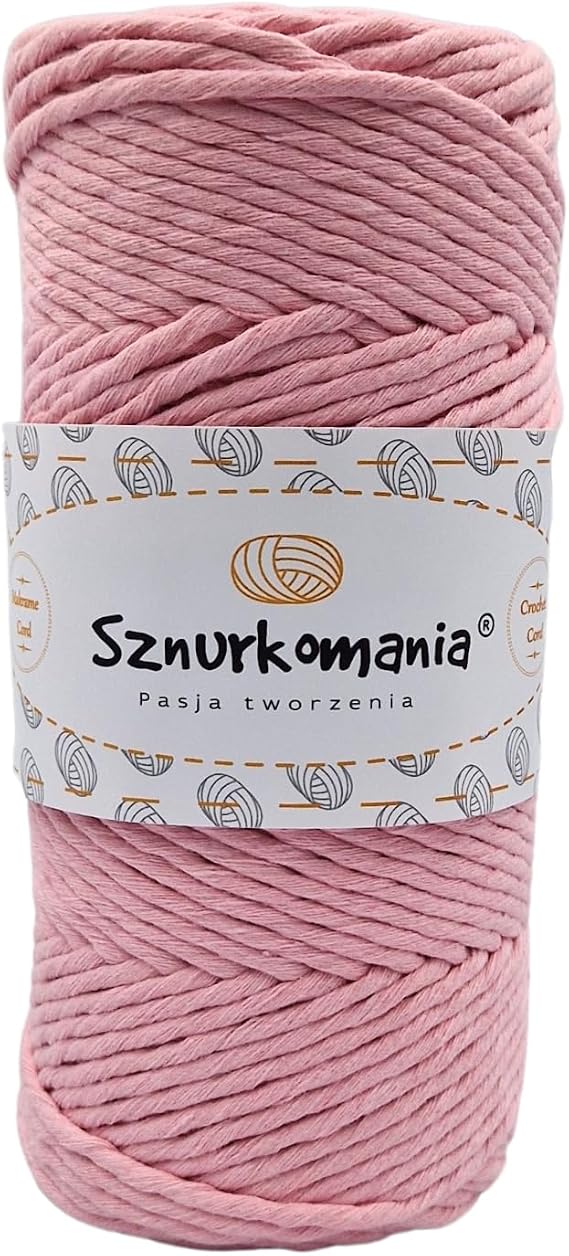 Macrame Yarn 3 mm 100 m 1-ply, Many Colours, Cotton Yarn, Cotton Cord 3 mm, Macrame Cord, Macrame Cord, Cotton Cord, Cotton Rope, Crochet (Pink)
