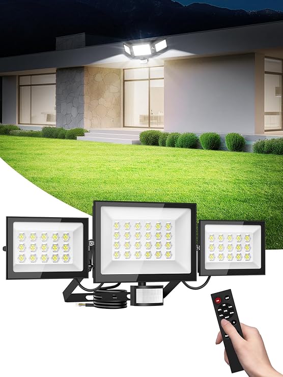 Security Lights Outdoor Motion Sensor 200W,20000LM Floodlight with Remote Control,6500K Daylight White Flood Light with Sensor,IP66 Waterproof PIR Security Light for Garage Garden Yard [Energy Class F]