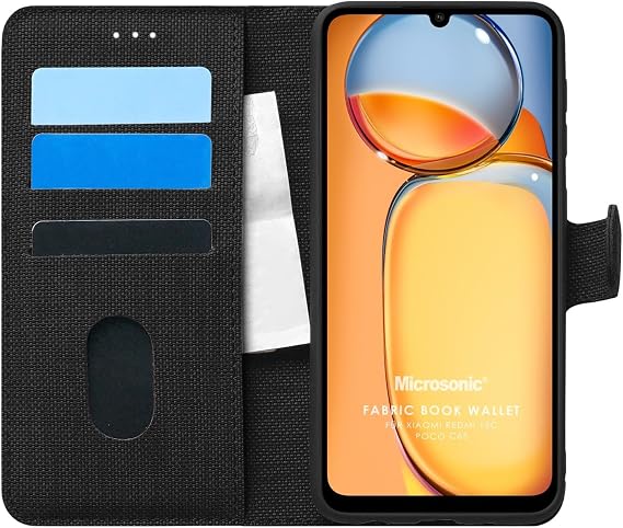Microsonic Xiaomi Redmi 13C için Kılıf Fabric Book Wallet Siyah [Redmi 13C ile Uyumlu Kılıf - Siyah]