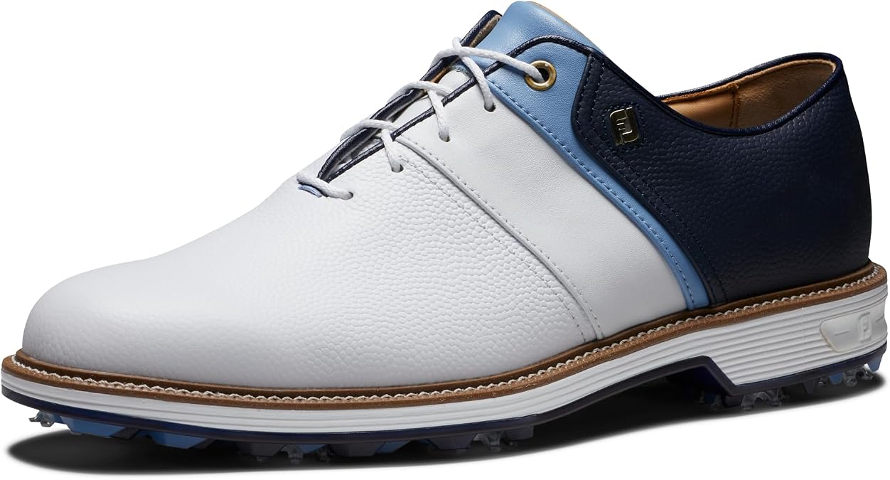 FootJoy Men's Premier Series - Packard Previous Season Style Golf Shoe, White/Light Blue/Navy, 8.5