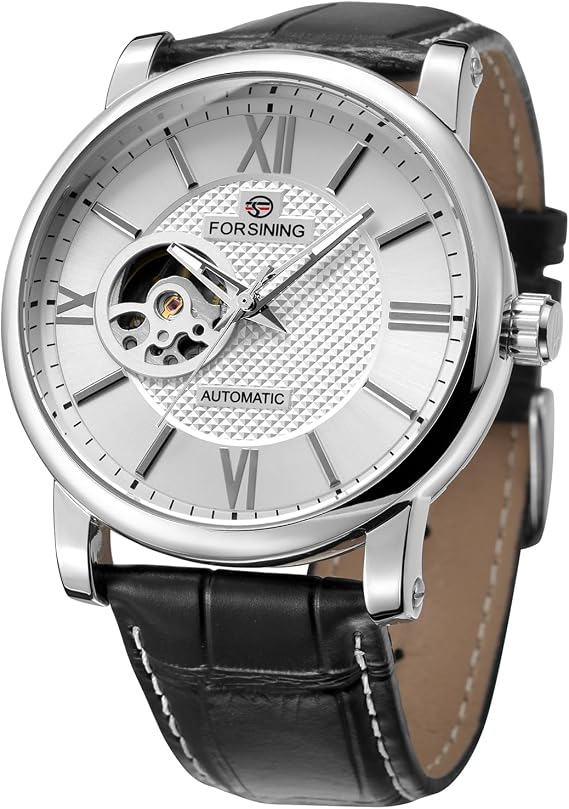 FORSINING Men's Automatic Big Face Easy Reading Analogue Dress Leather Strap Wrist Watch