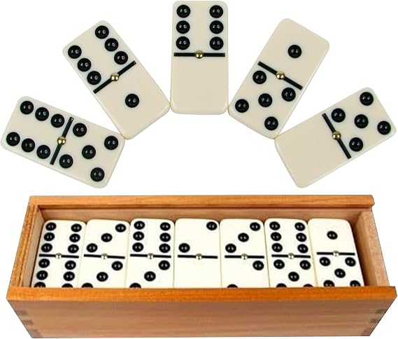Precision Professional Set Club Dominoes with Raised Pin and Wooden Box