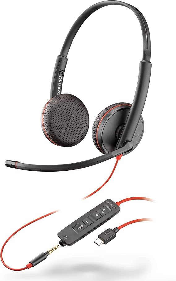 Plantronics - Blackwire 3225 - Wired Dual-Ear (Stereo) Headset with Boom Mic - USB-C to connect to your Mobile, PC or Mac