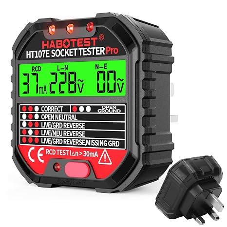 Socket Tester RCD Plug Outlet Tester, Electrical Receptacle Detector with LCD Display, 90-250V Power Socket Automatic Electric Circuit Polarity Voltage Detector Plug Breaker Finder