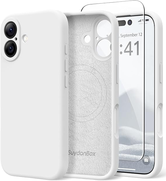 SuydanBox iPhone 17用磁気ケース、MagSafe対応 フルカメラ保護 スクリーンプロテクター シリコン 耐衝撃 保護ケース iPhone 17 16cm用、ホワイト