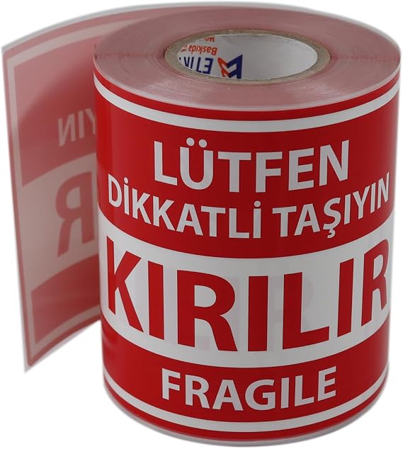 Kırılır Etiketi Büyük Boy Kuşe, Fragile Label Yapışkanlı Etiket 100x150mm Ruloda 250 Adet Sticker, Koli İçin Çıkartma Güvenlik Etiketi, Dikkat Kırılır Uyarı Etiketi, Paketleme
