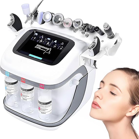 Hydrogen Oxygen Beauty Machine, Small Bubble Skin Analyzer with 10 Head and Touch Screen, Ajustable Time Tempertautre and Energy, Tighten Cheeks, Improve Chin Line, Eliminates Wrinkles