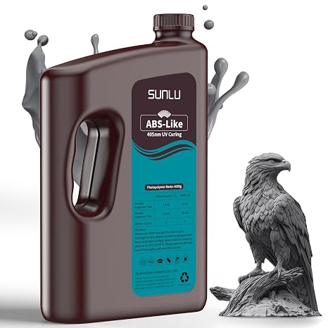 SUNLU 4000G ABS Like Resin for 3D Printers 405nm UV Cured Photo Polymer High Speed 3D Resin for 2K 4K 6K 8K LCD/DLP/SLA 3D Printers Non-Brittle High Precision Low Shrinkage 4kg Dark Grey