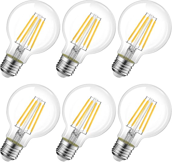 LVWIT E27 LED Globe Decorative Edison Bulbs (Fat Cap) - 6.5W Equivalent to 60W, 806 Lumens, Warm White 2700K Retro Vintage Bulb - Pack of 6