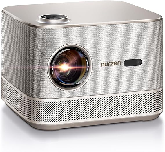 AURZEN BOOM 3 DoIby Ses ve 36W Hoparlörler, Otomatik Odaklama ve Keystone, Netflix Resmi 500 ANSI Ev Dış Mekan Projektörü, Akıllı Projektör Gold (Krem)