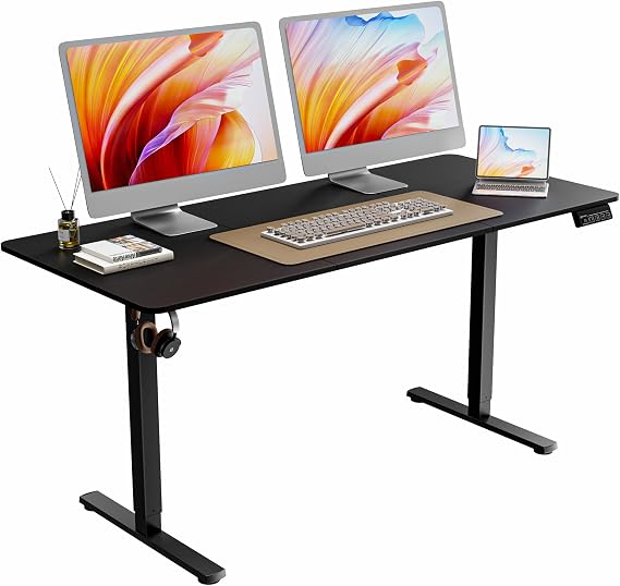 ERGOMAKER Electric Standing Desk 160x70cm, 2 Memory Heights, Black