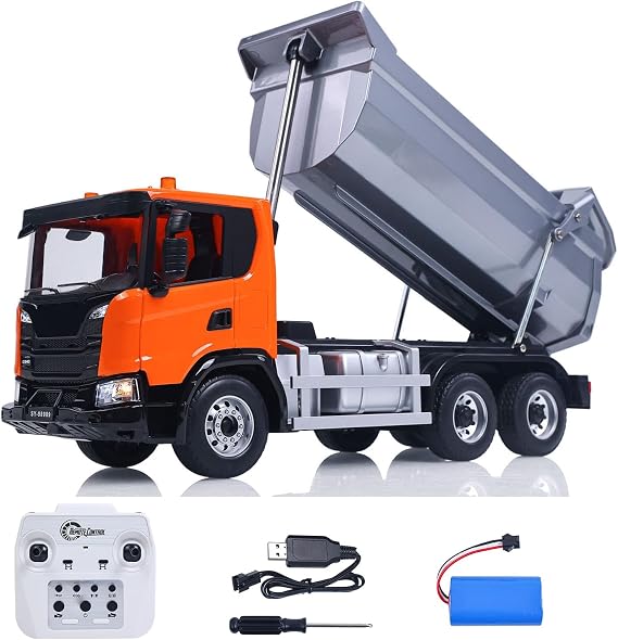 wheelfun Double E 1/20 Electric Remote Control Dump Truck 6X4 RC Tipper G540 Model Metal Bucket 260 Brushed Motor Openable Door Lights