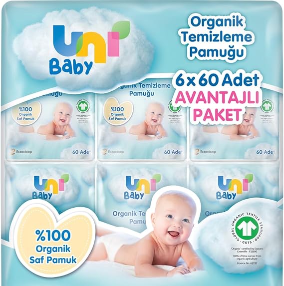 Uni Baby Bebek Temizleme Pamuğu 6*60 Adet