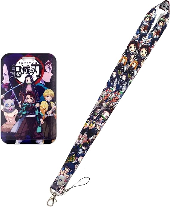 Demon Slayer Lanyard with Card Holder Set, for Keys Straps Keychain Decorations Party Supplies, Anime Cosplay Gifts for Fans Christmas, Color 2