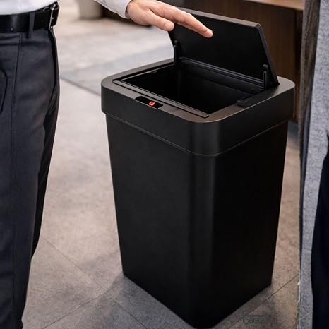 50 Litre Sensörlü Çöp Kovası, Otomatik Temassız Akıllı Çöp Kutusu, Dokunmatik Açma Özellikli, Sessiz Kapanan, Büyük Boy Mutfak, Ofis ve Ev İçin Siyah-3 adet AA Pille Çalışır