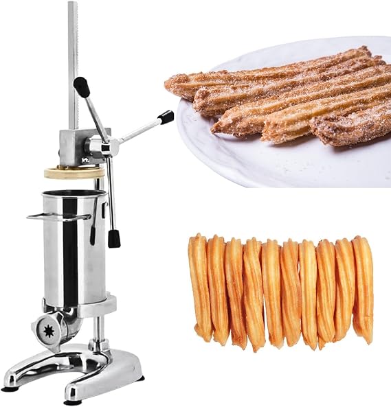 Commercial Manual Churro Maker with 5 Molds, Vertical Spanish Churrera Machine, Detachable Bucket for Bakeries and Food Trucks 3L