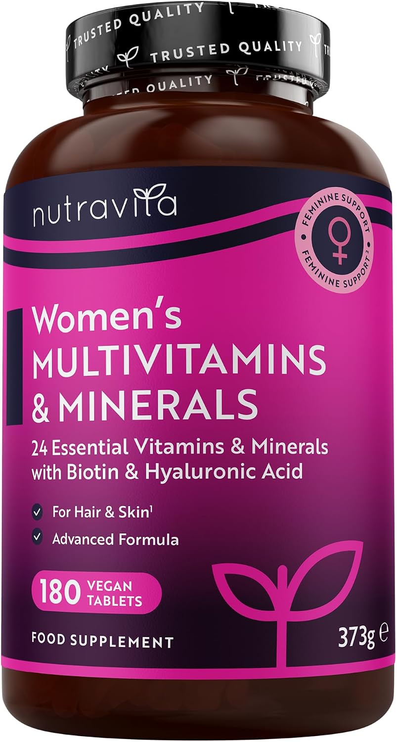 Nutravita Women's Multivitamin & Minerals Supplement - 180 Vegan Tablet - 24 Essential Womens Vitamins and Minerals - Multivitamins for Women with Hyaluronic Acid & Vitamin D3 K2 - Multi Vitamins