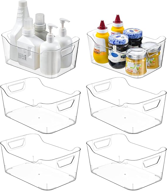 6 Pack Clear Plastic Storage Bins with Handle