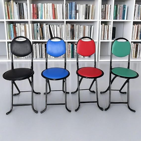 Iron stool - Folding Metal Chair,for Lawn Lobby Event Chairs,with Padded Cushion and Back,Foot Rest,Ergonomic walking stick stools(Red)