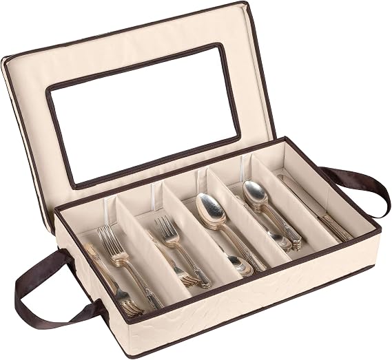 Flatware Storage Case - Tableware Utensil Chest - Durable 5 Compartment Silverware Container with Removable Lid and Easy to Carry Handles - Large Capacity Keeps Your Cutlery Organized and Protected